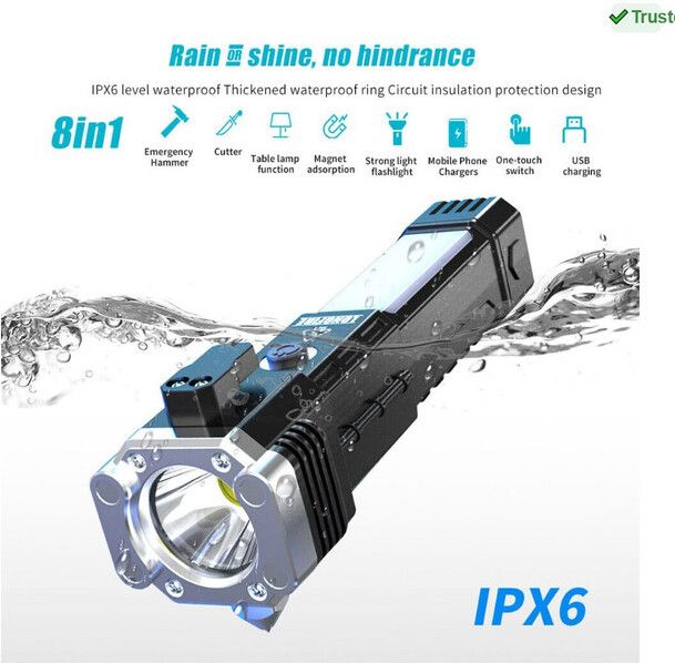 TRINETRAHUB Torch LED Light 3W Rechargeable Long Distance Beam Range with Power Bank Dimmer Switch-picture-19