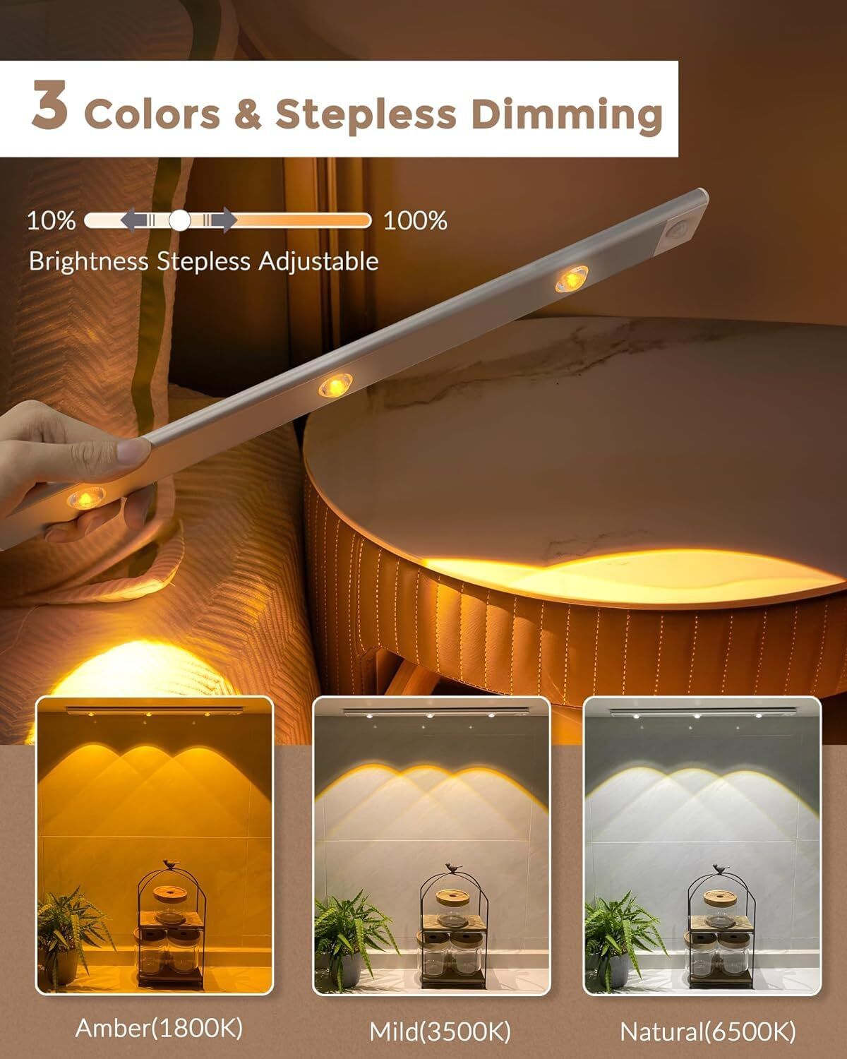 Xydrozen Under Cabinet Light with PIR Sensor & Dimmable Brightness Motion Sensor Light-image-44