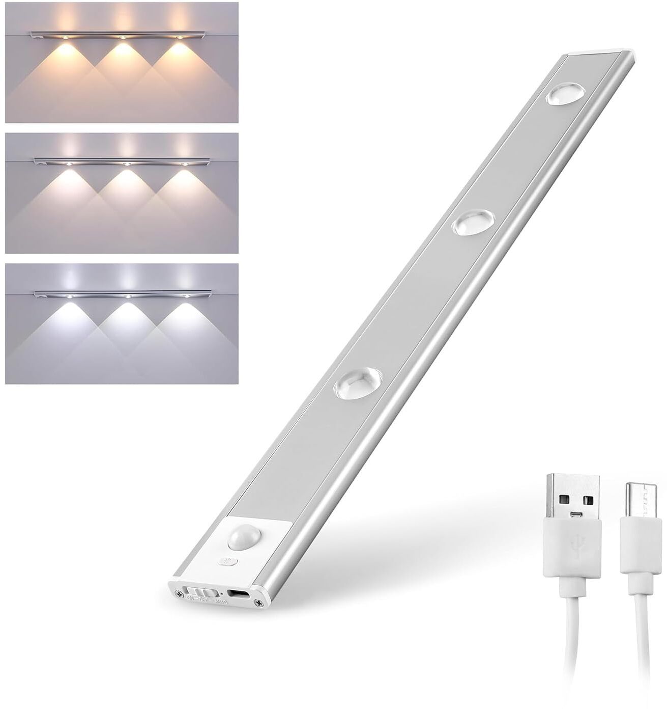Umadev Motion Sensor Cabinet Mood Light Wireless Closet Light USB rechargeable 3 Colors Smart Sensor Light-image-21