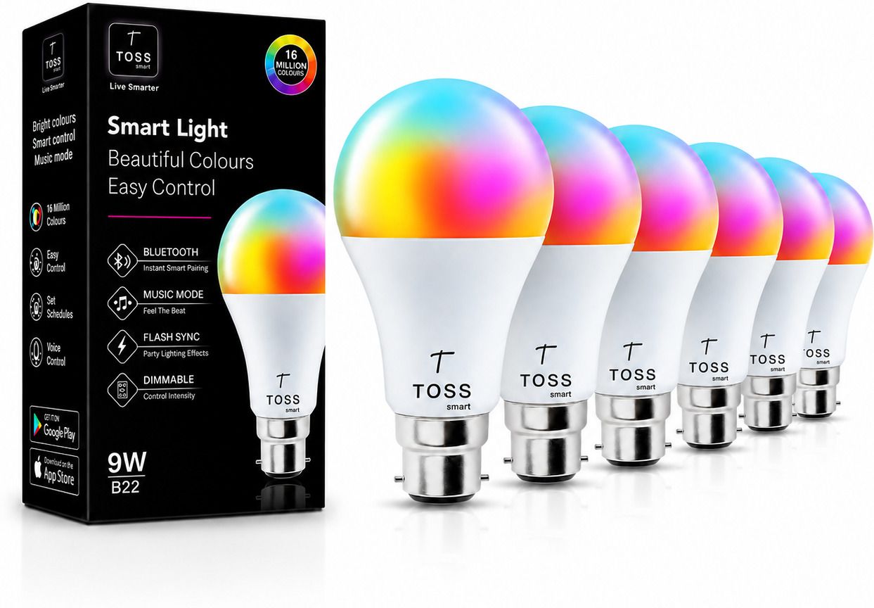 Toss Smart RGB LED Bulb 9W B22 Bluetooth Music Sync Dimmable Light (Pack of 6) Smart Bulb-image-10