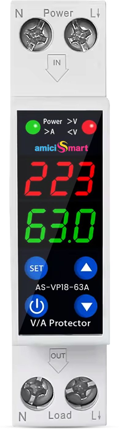amiciSmart 63A 18mm Digital Voltage Protector With Dual Display 230VAC Over Under Guard Smart Switch-image-32