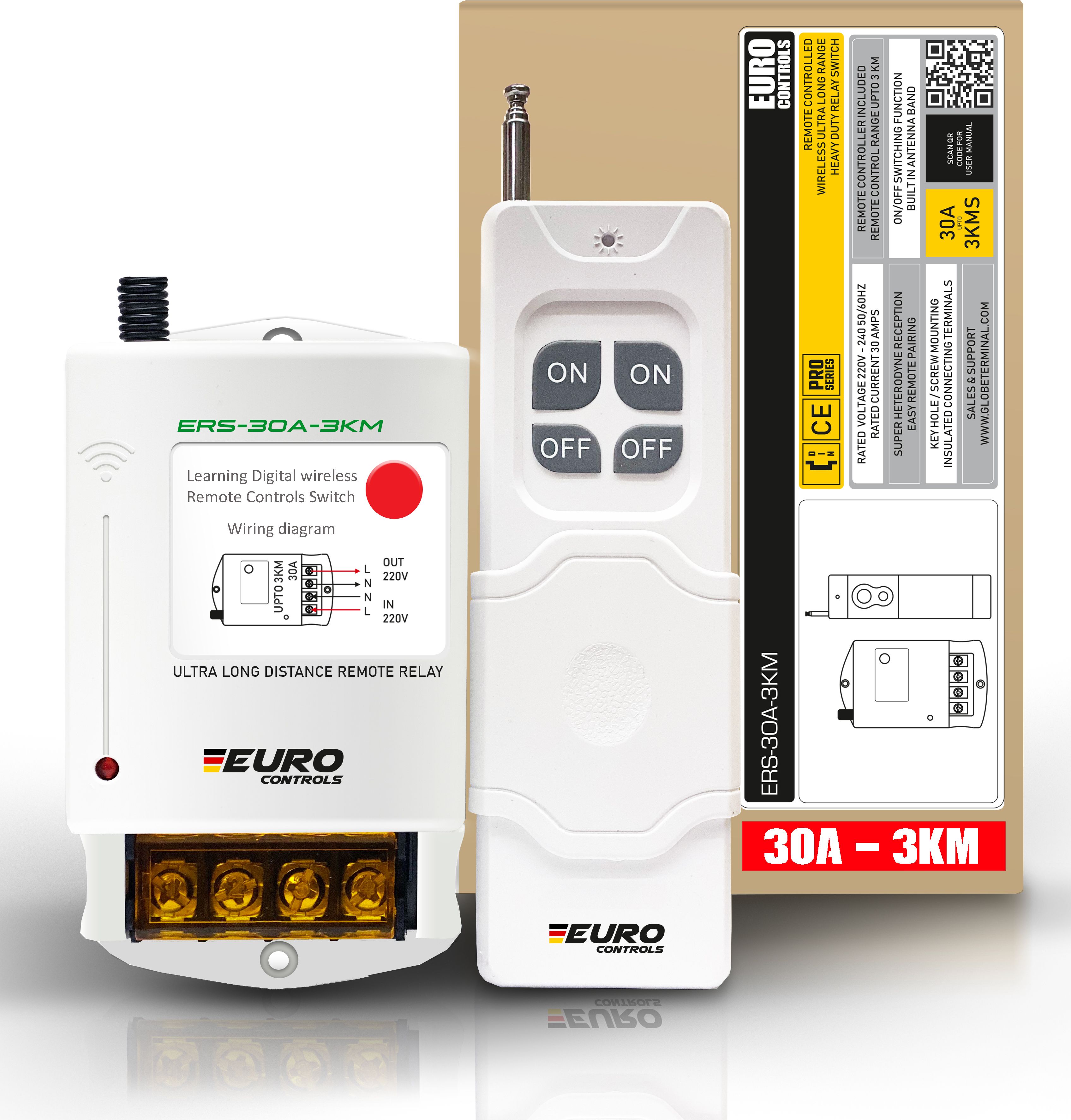 Euro Controls ERS-30A Ultra Long Distance Remote 1 to 3 km 30A relay Superheterodyne Receiver Smart Switch