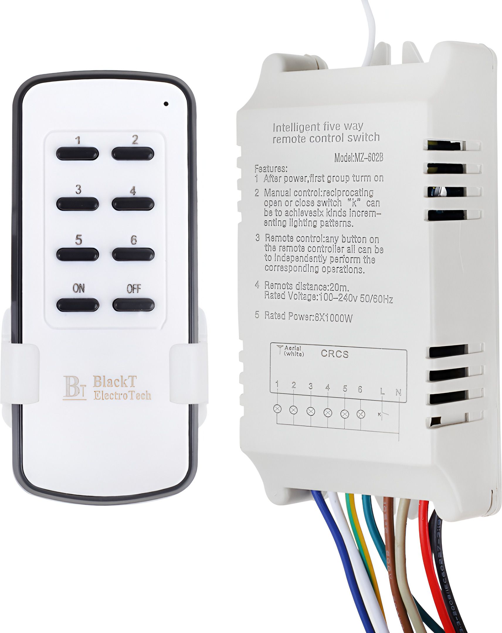 Blackt Electrotech BT116R RF Remote Control Switch Board for 6 Channel ON/OFF Fan, Light Smart Kit