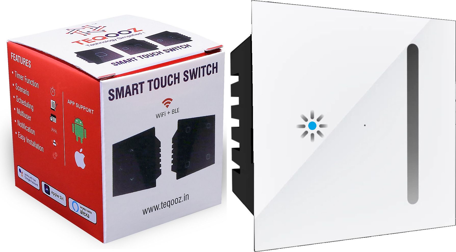TEQOOZ Wi-Fi Touch Dimmer (White) for Lights | Smart Life App, Alexa | Glass Finish | Smart Switch-image-40