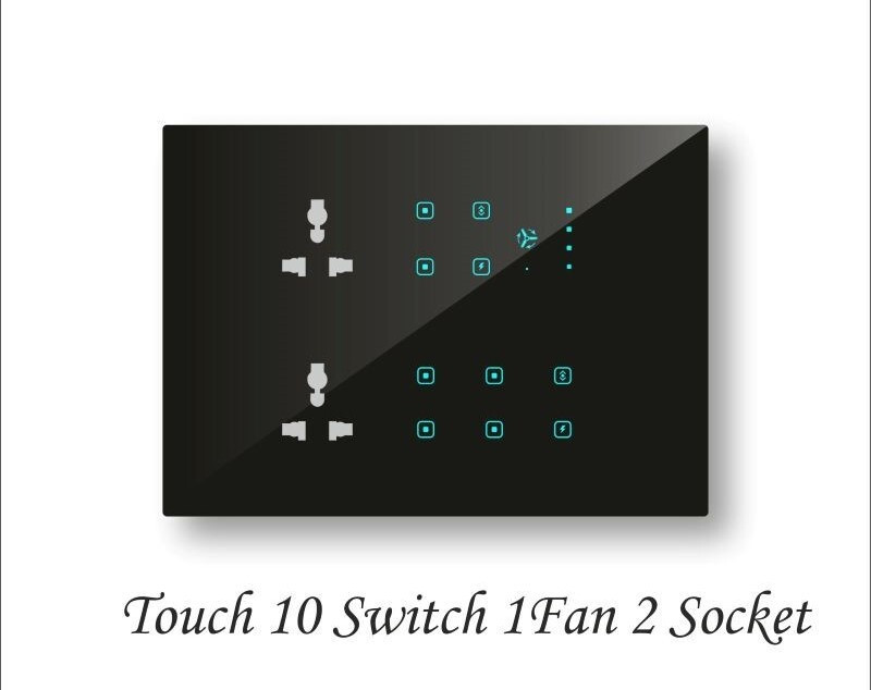 Phamvio 10 gang & 1 fan with 2 Socket Touch Panel Switch (2 Heavy 2nos 2way)-12M Size Smart Switch image 1