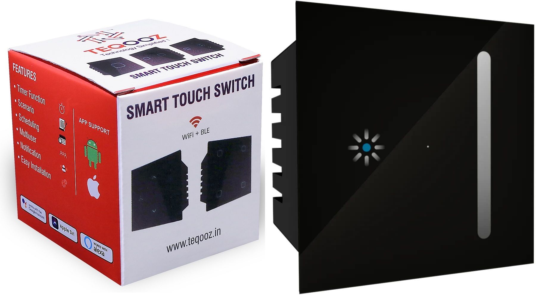 TEQOOZ Wi-Fi Touch Dimmer (Black) for Lights | Smart Life App, Alexa | Glass Finish | Smart Switch-picture-11