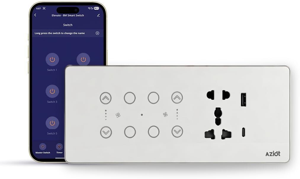 AZIOT Smart Premium Glass Touch Switch Panel, Elevate 8M (4 Switch + 2 Fan + Socket) Smart Switch-image-29