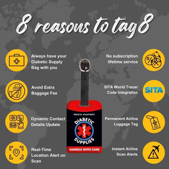 Diabetic Equipment Tag Red Iconic Luggage Tag with Digital ID Location Smart Tracker