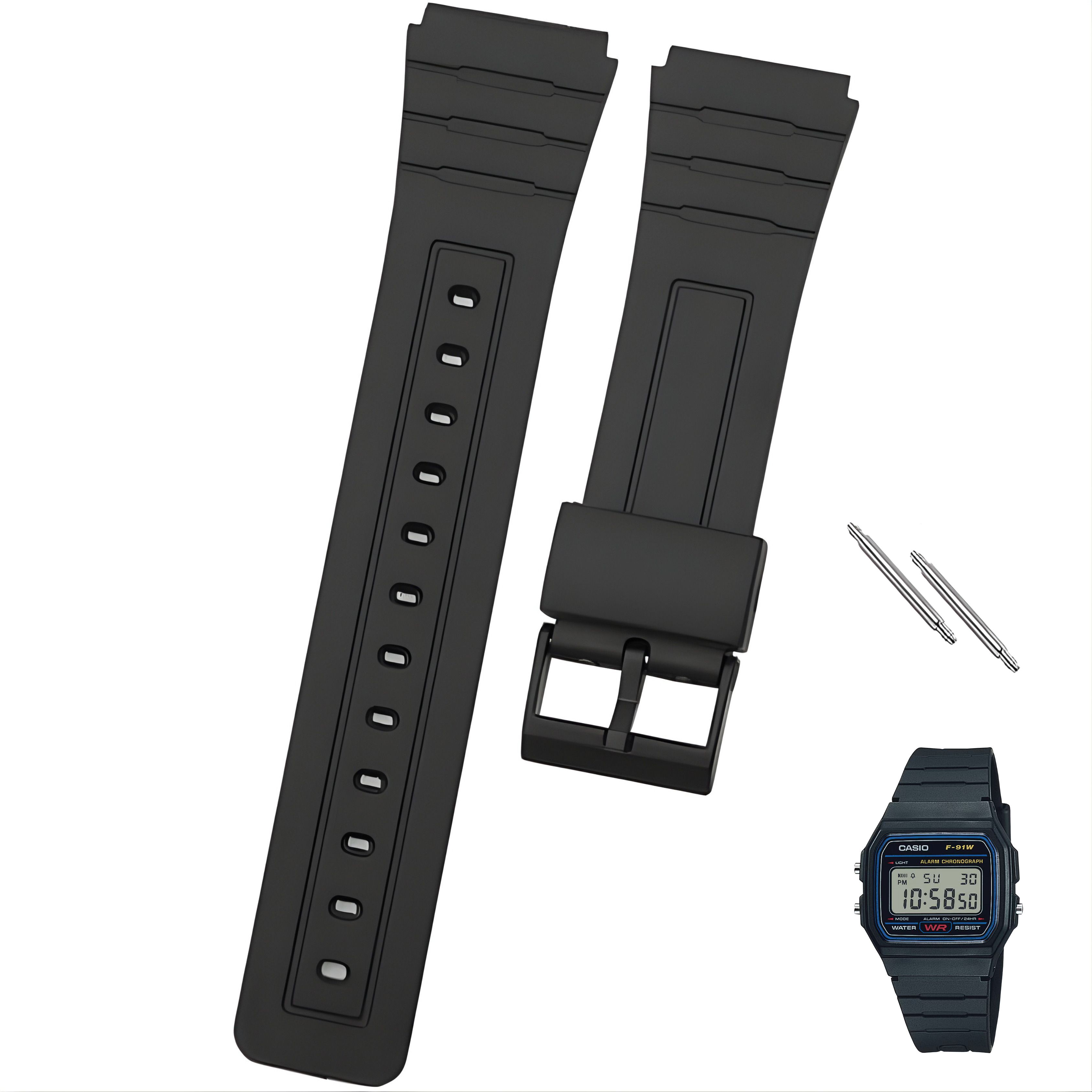 pantan [CA91] Watch Strap Replacement for // - Casio Watch Models - F-91W, F91WG, F-91WM (Black) Smart Watch Strap-image-33