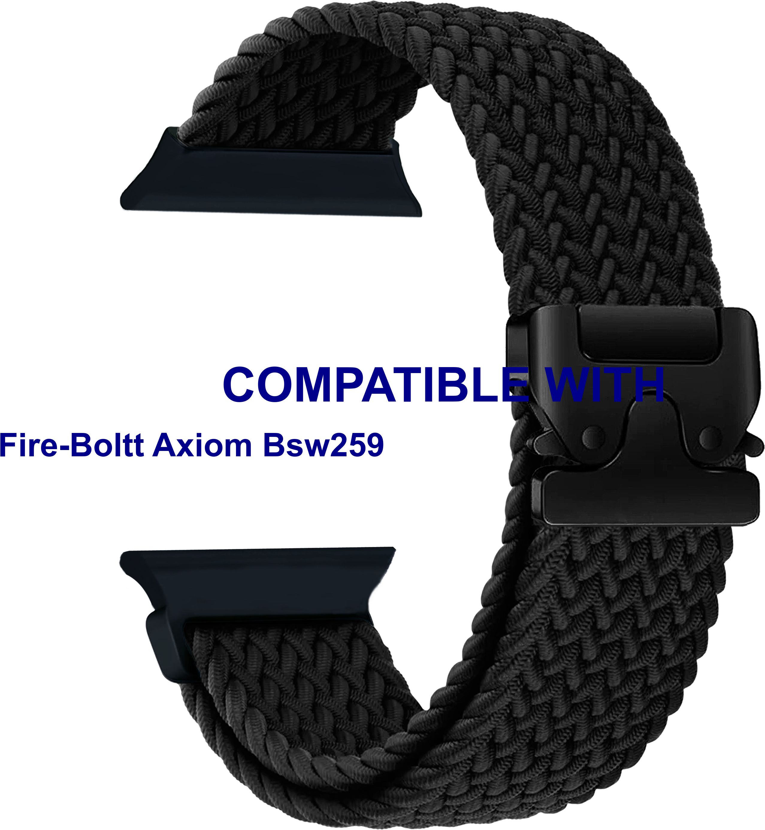 ACM WSM38Z40BK1697 Sliding 44mm 49mm Watch Strap Woven Braided Clipper for Fire-Boltt Axiom Bsw259 Smartwatch Black Smart Watch Strap-image-25