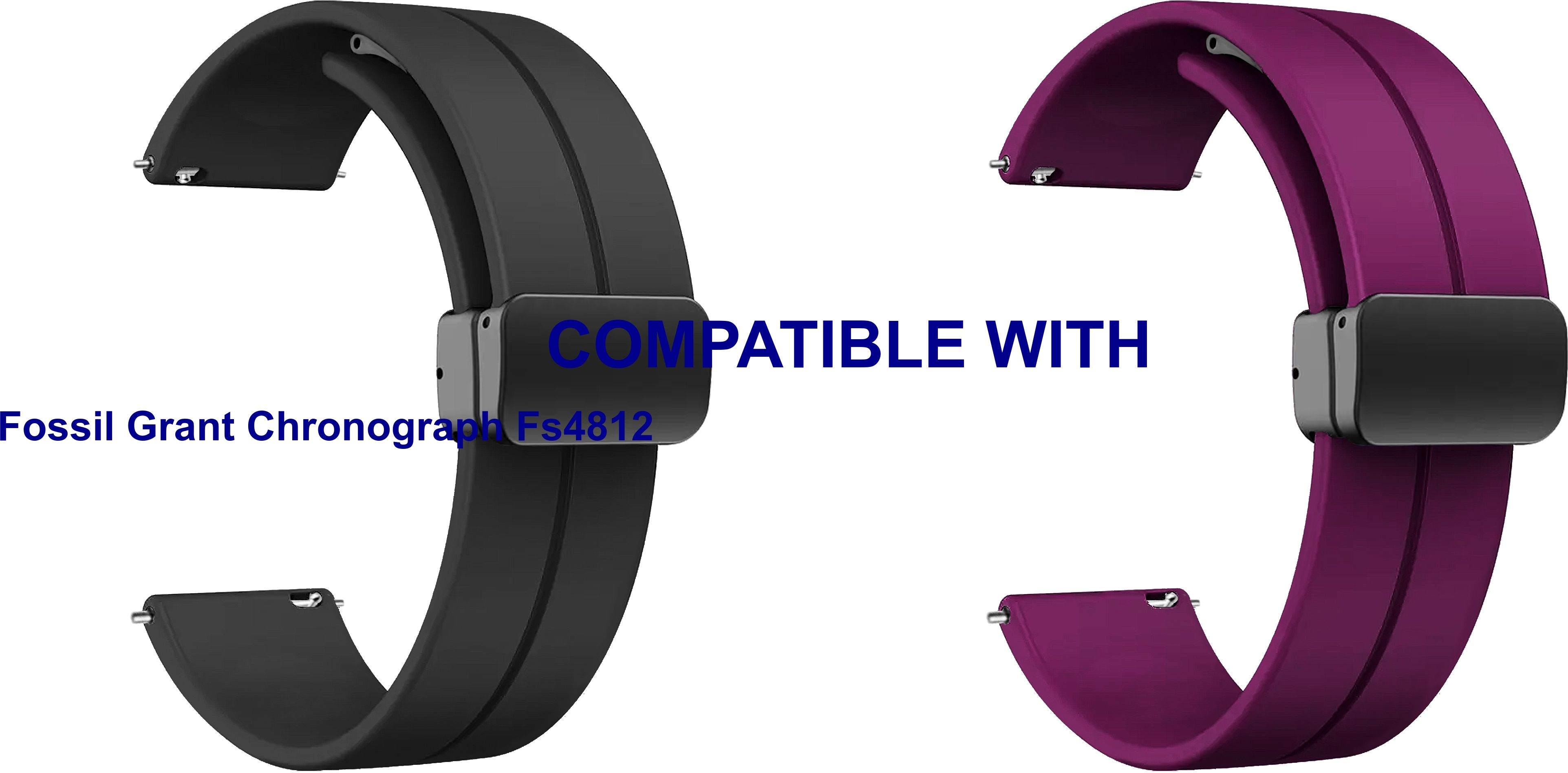 ACM WSM19G22BKPU4027 Pack of 2 Watch Strap Magnetic Clasp Belt 22mm for Fossil Grant Chronograph Fs4812 (Black/Purple) Smart Band Strap-picture-15