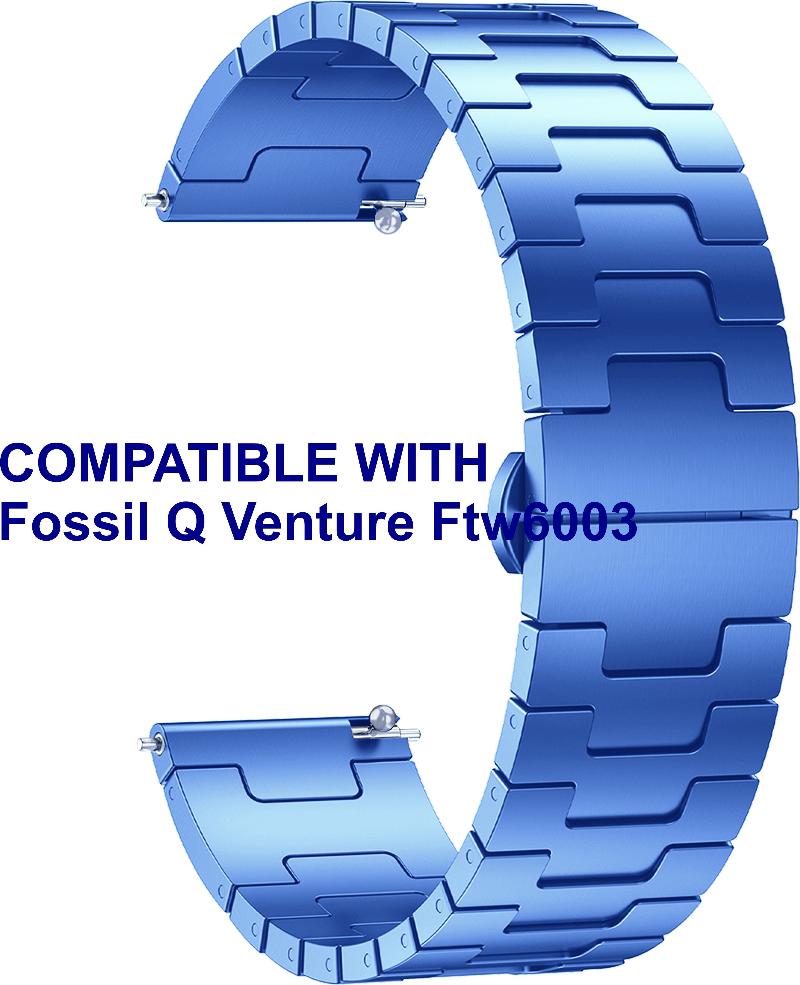 ACM WSM37Y22BL1633 Watch Strap Metal Steel 22mm for Fossil Q Venture Ftw6003 Smartwatch Blue Smart Watch Strap-image-2