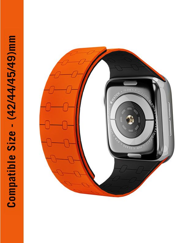 DailyObjects Orange Lightweight Velour Snap On Smartwatch Wrist Band/Straps | Compatible With Apple Watchbands (42/44/45/49mm) | High Strength Silicone With Water Resistant Material | Magnetic Closure | Adjustable Strap For Apple Ultra iWatch Series SE 9 8 7 6 5 4 3 2 1 Smart Watch Strap-image-8