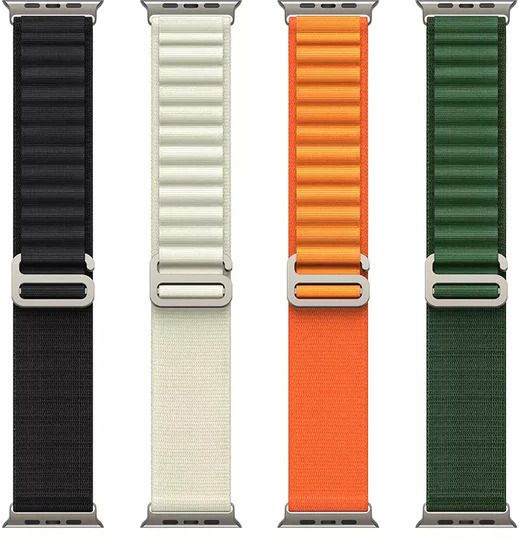 HiWatch Alpine Loop Nylon Bands/Straps Compatible with Watch 49mm 45mm 44mm 42mm Men & Women, Adjustable Strap with Metal G-Hook Premium orange , green ,white and black color Strap for iWatch Ultra Series SE 8 7 6 5 4 3 2 1 (Only Alpine Loop Strap for Apple iWatch, Watch NOT Included) Smart Watch Strap