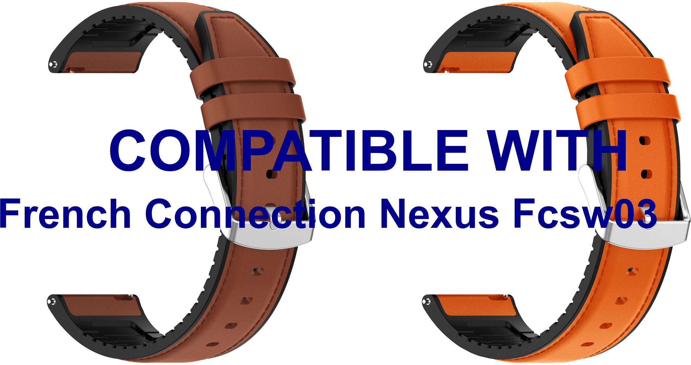 ACM WSM33U22BROR3531 Pack of 2 Watch Strap Leather Silicone 22mm for French Connection Nexus Fcsw03 Smartwatch (Brown/Orange) Smart Watch Strap-picture-14