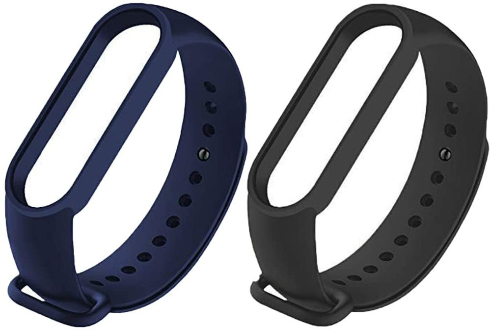 UNQT Mi Band 5 & 6 Band Strap Mi M5 & Mi M6 Black & Navy Blue, Pack of 2 Smart Band Strap image 1