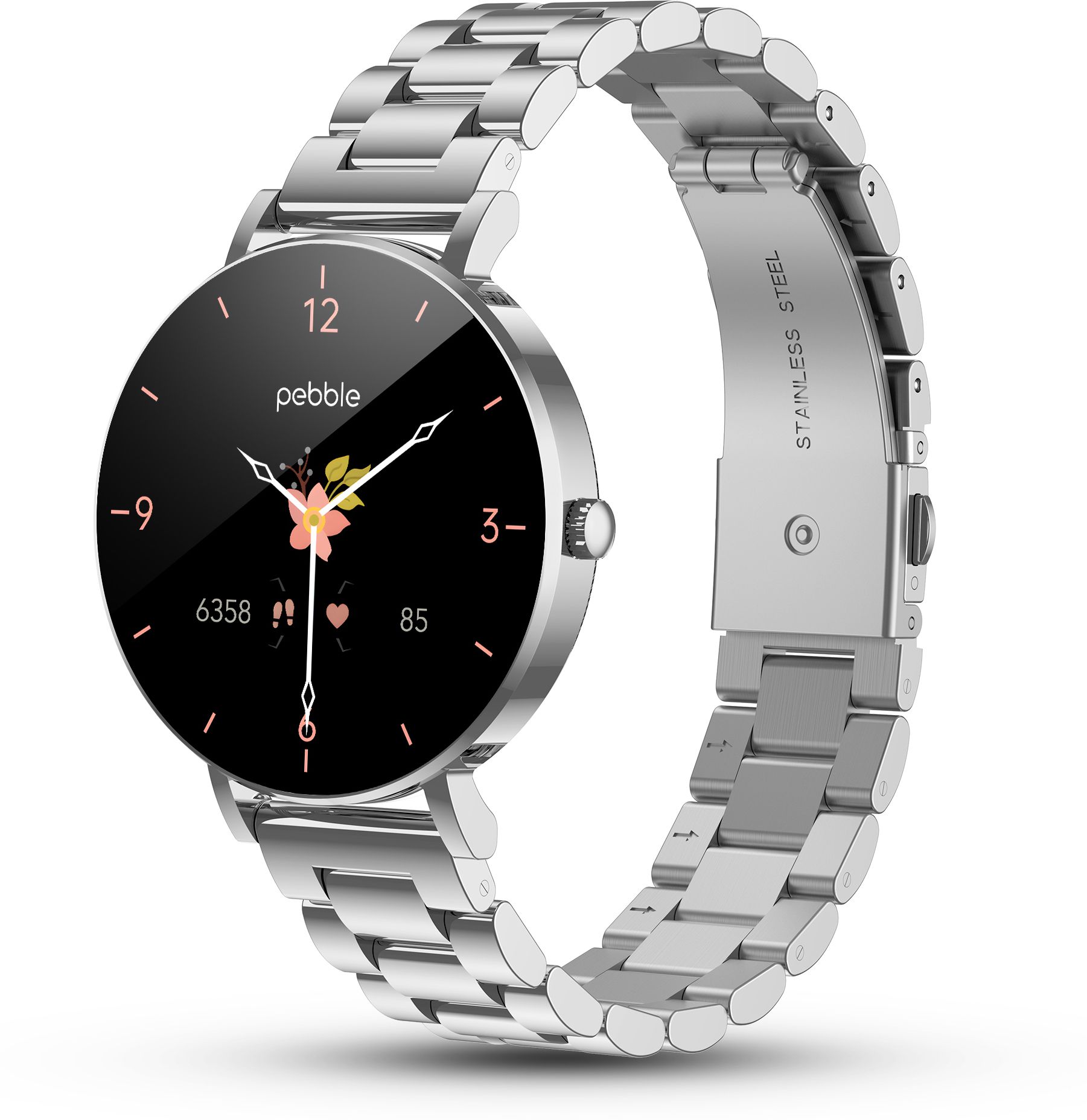 Pebble EVE 1.19'' AMOLED BT Calling, SS Strap, 700 Nits Display, Women's Health Tracker Smartwatch-image-26