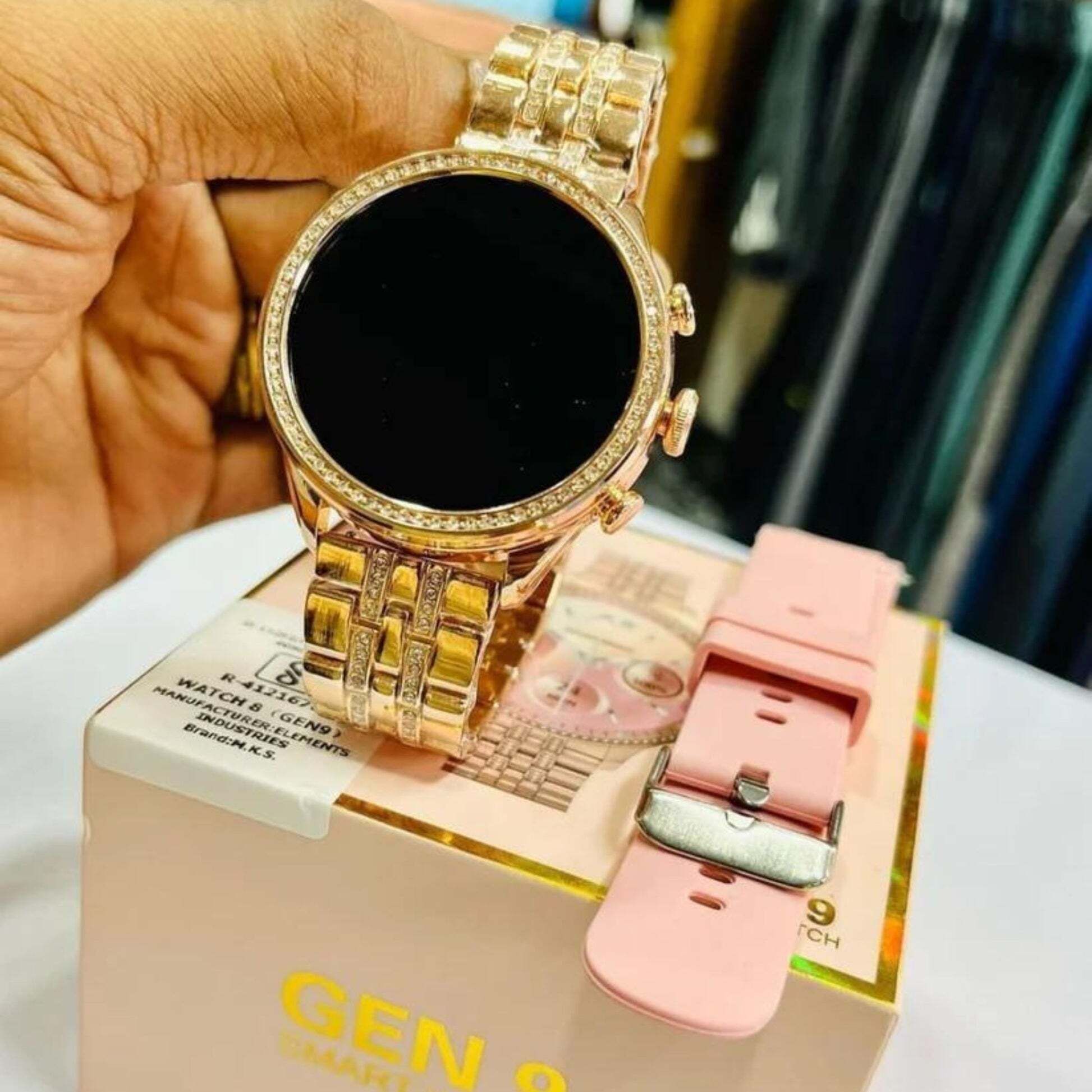 RISHI ENTERPRISES Trendy latest Gen9 smartwatch, Golden & Pink strap ,hd display 9 Smartwatch-picture-30