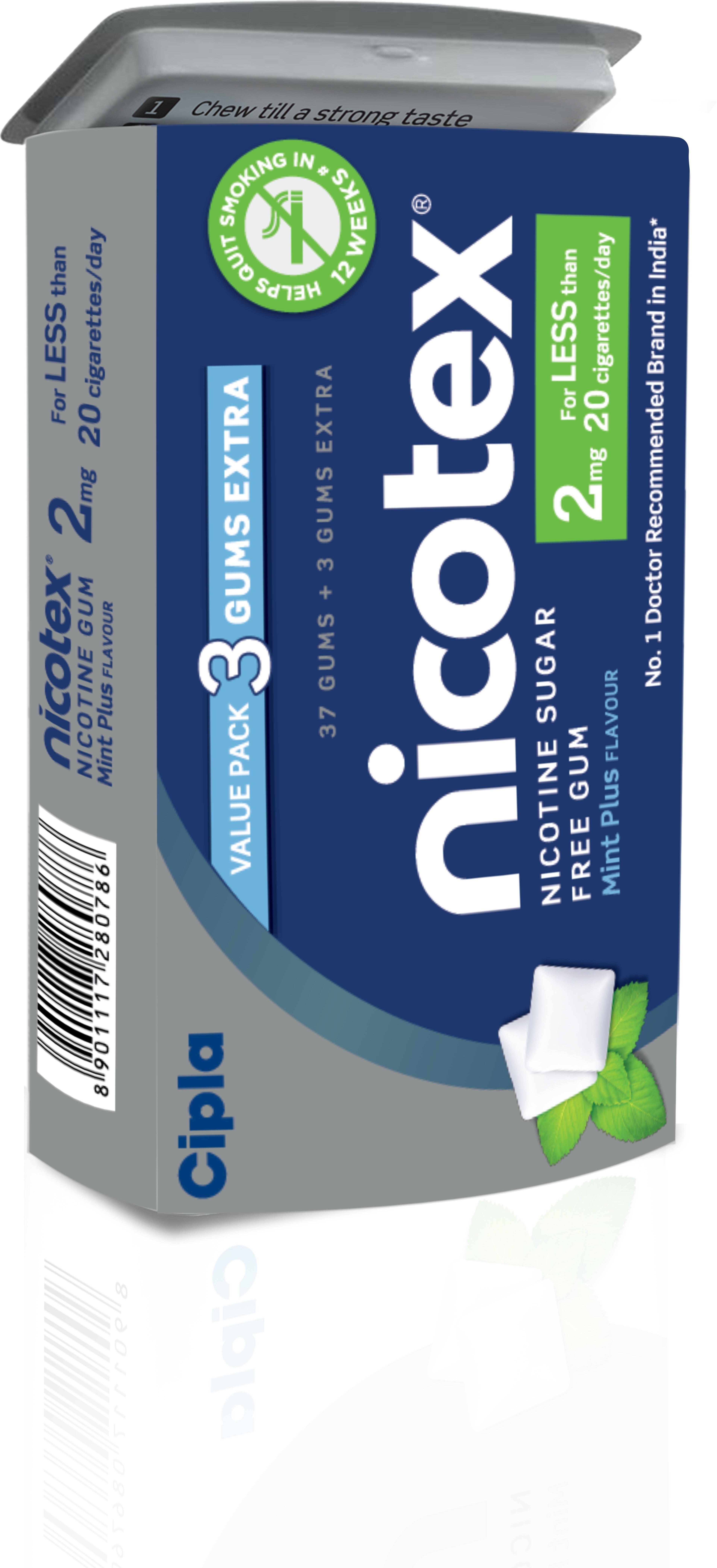 Nicotex Nicotine Sugar Free Mint Plus Gums 2mg | 40 Gums each Tin | Smoking Cessations