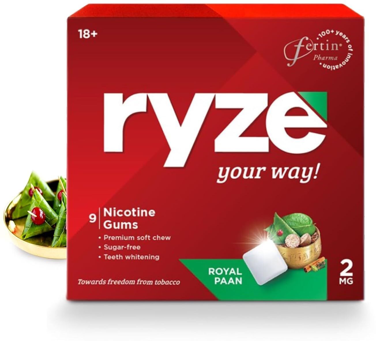 Nicotine Gums 2mg (Royal Paan) - Combo Pack of 3 x 9 Gum Blister Smoking Cessations