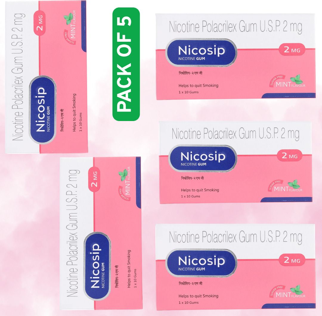 NICOSIP CHEWING GUM PACK OF 5 2MG Smoking Cessations-image-17