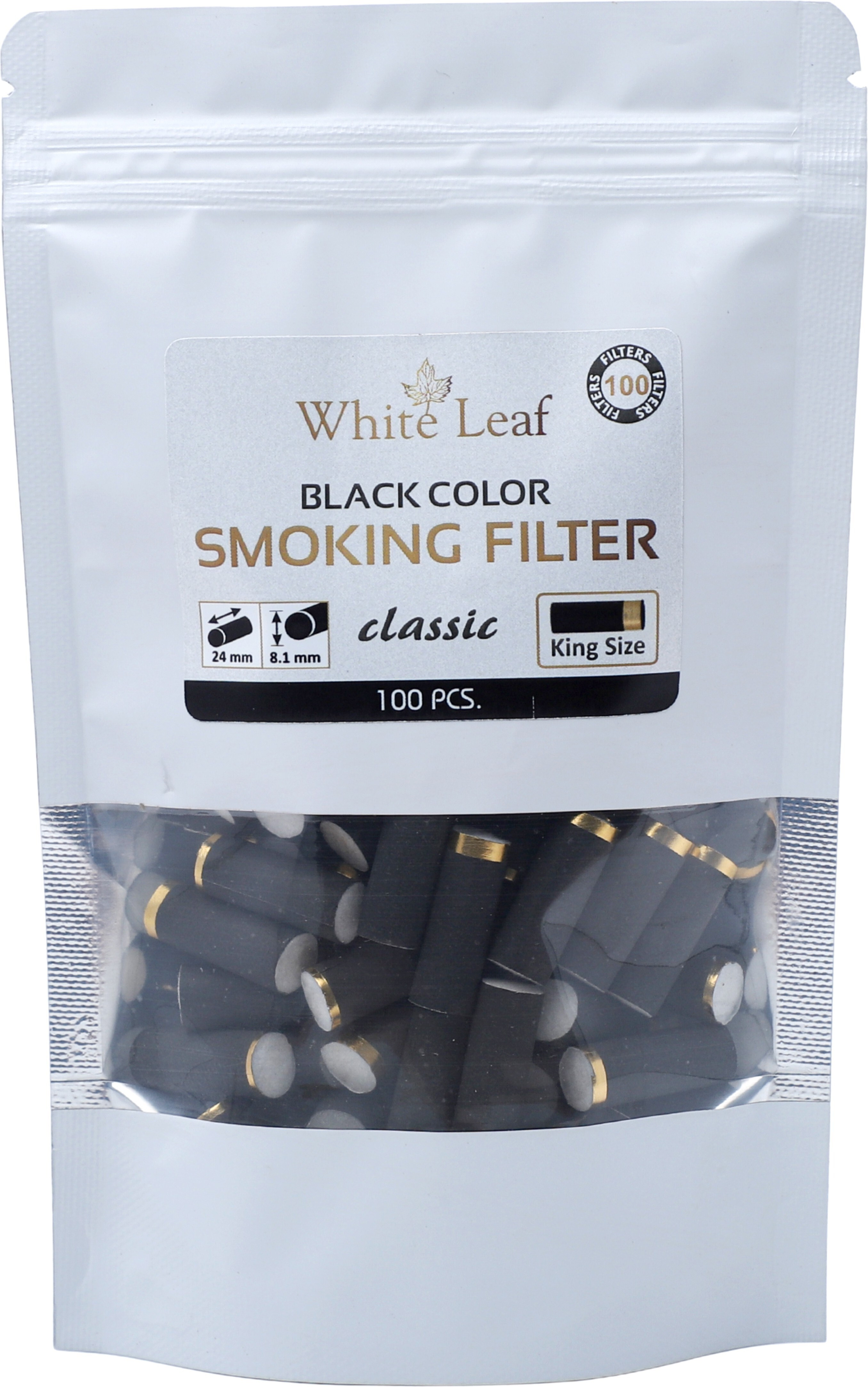 white leaf Regular King Size Smoking Filters (24 MM*7 MM Filter) 100 Filters/Pack Smoking Cessations image 1