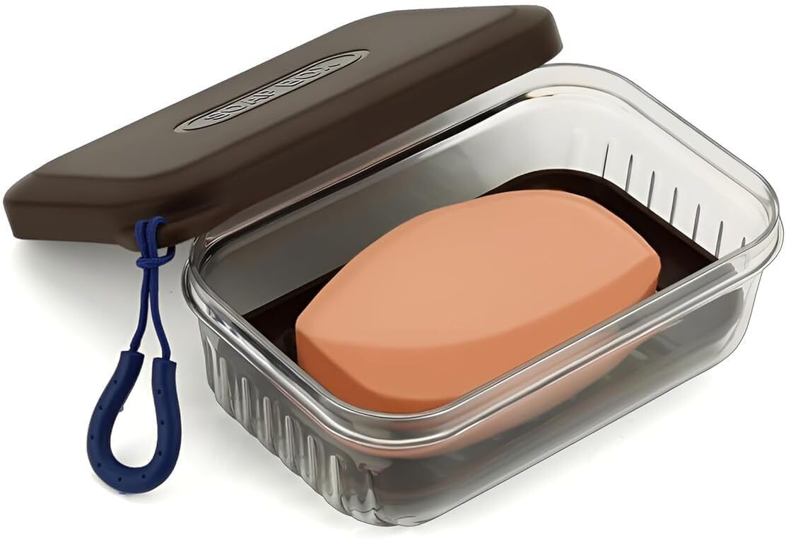 Portable Plastic Soap Case with Lid & Drain Tray, Travel Soap Box-image-3