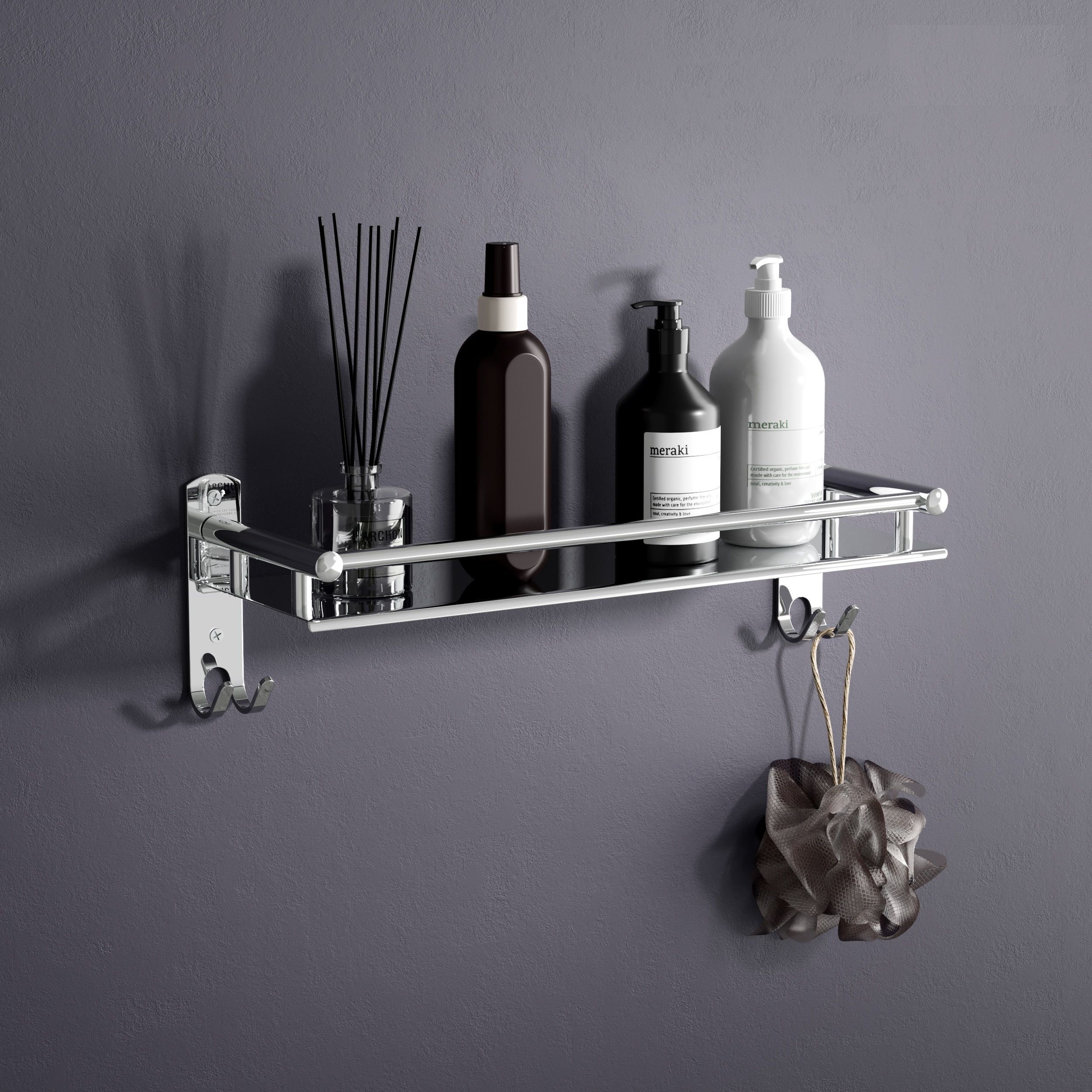 Premium Rust-Free Bathroom Shelf Rack with Side Hooks – Wall Mounted Organizer | Silver Towel Holder-image-25