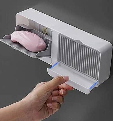 Creative Wall Soap Box with Lid-001 Double Mesh Standing Soap Dryer Holder Flip Wall Mounted Double Soap Holder with Drain Tray-image-47