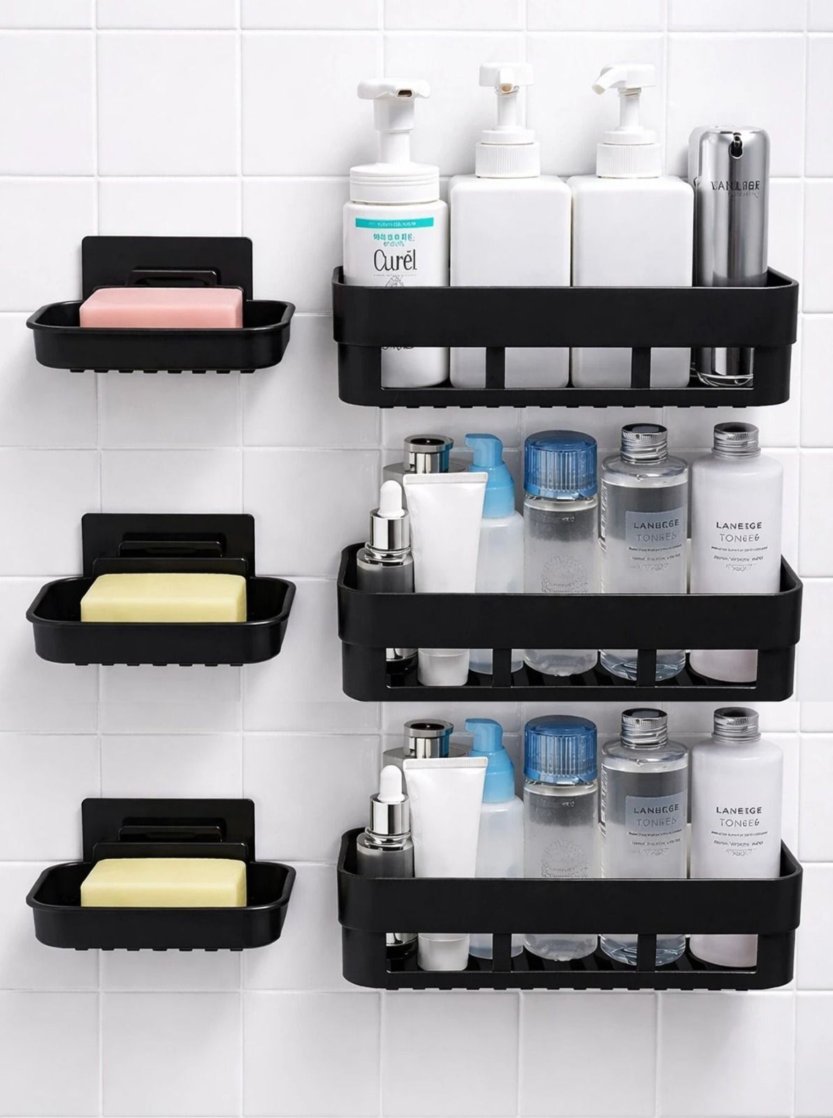 3 PCS Shelves + 3 Pcs Soap Dish ABS Plastic Bathroom Accessories-image-3