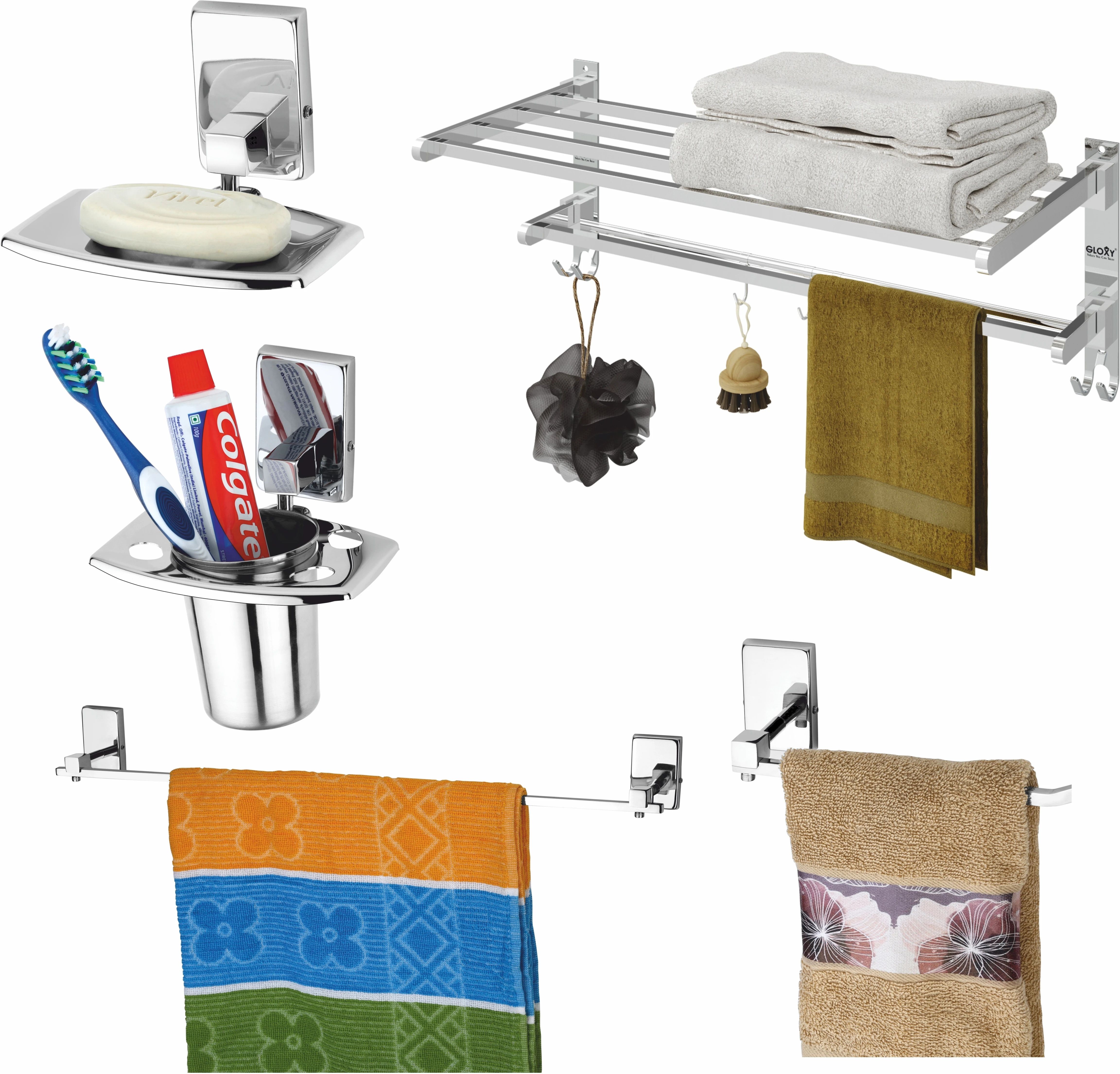 5-Piece Combo | Towel Rack, Towel Bar, Napkin Holder, Soap Tray & Tumbler Stand Stainless Steel Toilet Paper Holder-image-44