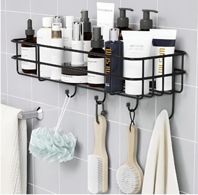4 hook bathroom shelf Stainless Steel, Steel Wall Shelf-image-4