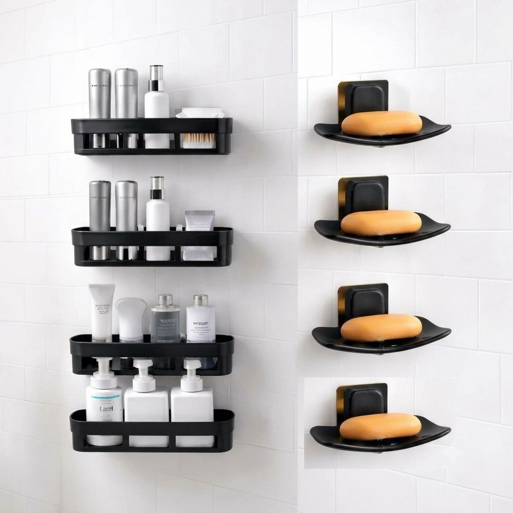 Wall Shelves Kitchen Shelf With Curve Soap Stand Plastic Bathroom Set-image-2