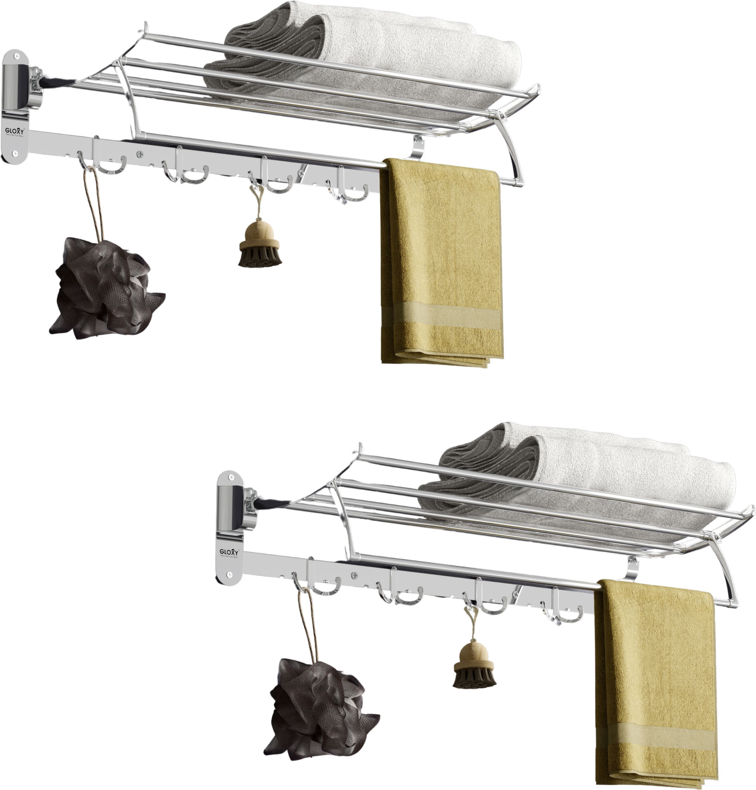 Folding Towel Rack for Bathroom| Wall Mounted Towel Stand and Hanger – Pack of 2 Stainless Steel Toilet Paper Holder-image-1