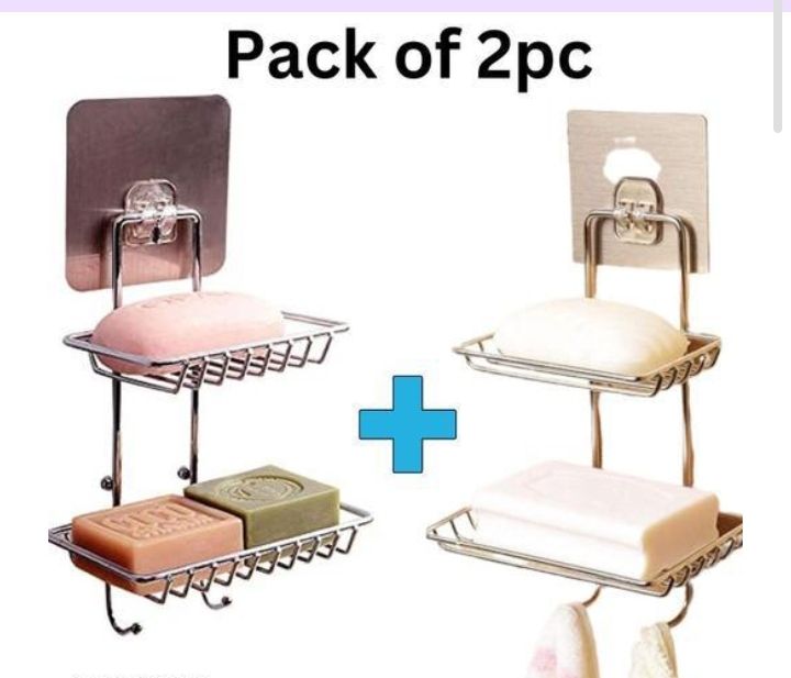 Wall Mounted Double Layer soap Dish Holder for Kitchen Bathroom (Pack Of 2) Stainless Steel Wall Shelf-image-37