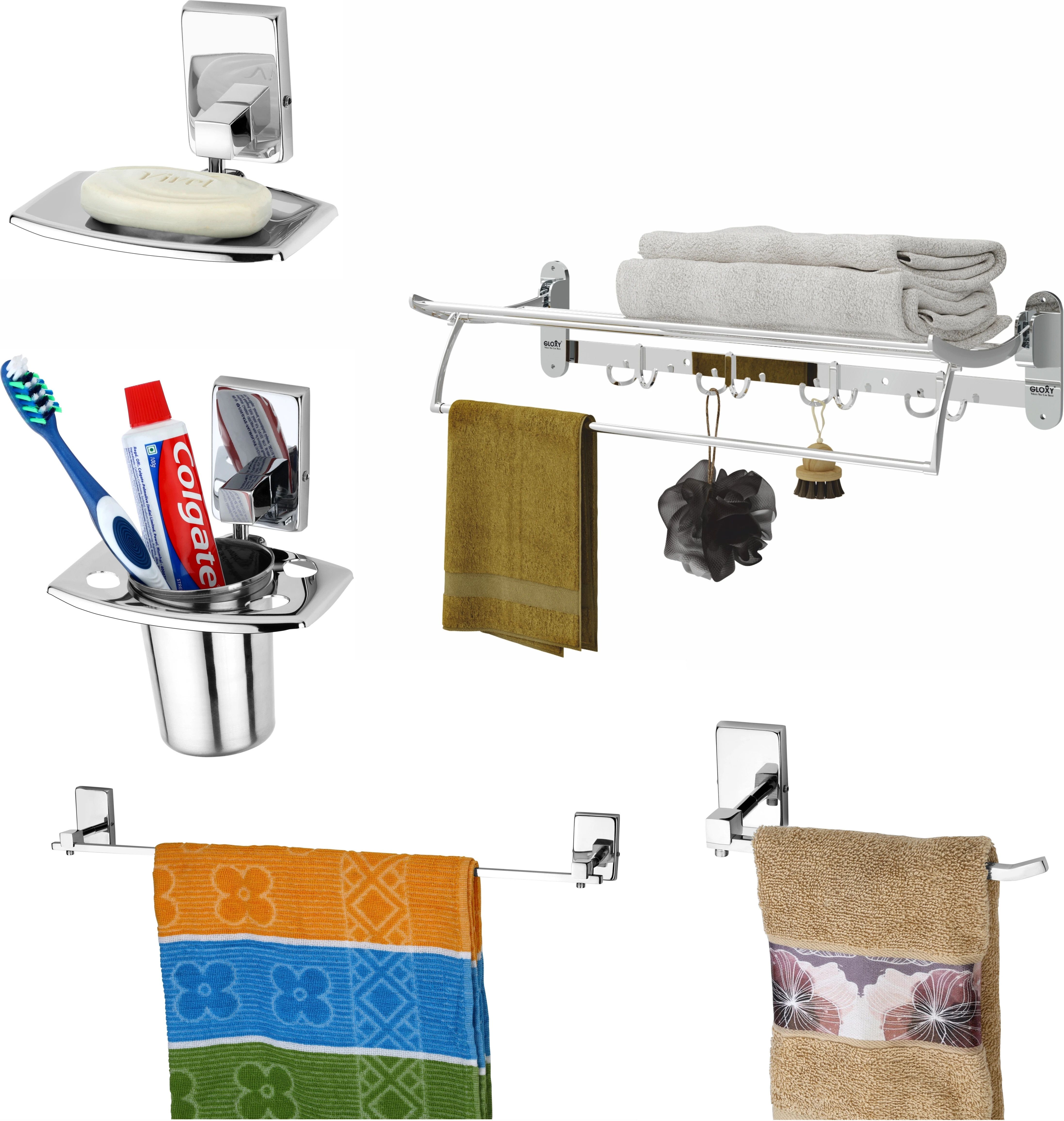 Set of 5 | Towel Rack, Towel Rod, Soap Dish, Toothbrush Holder & Napkin Ring Stainless Steel Toilet Paper Holder-image-8