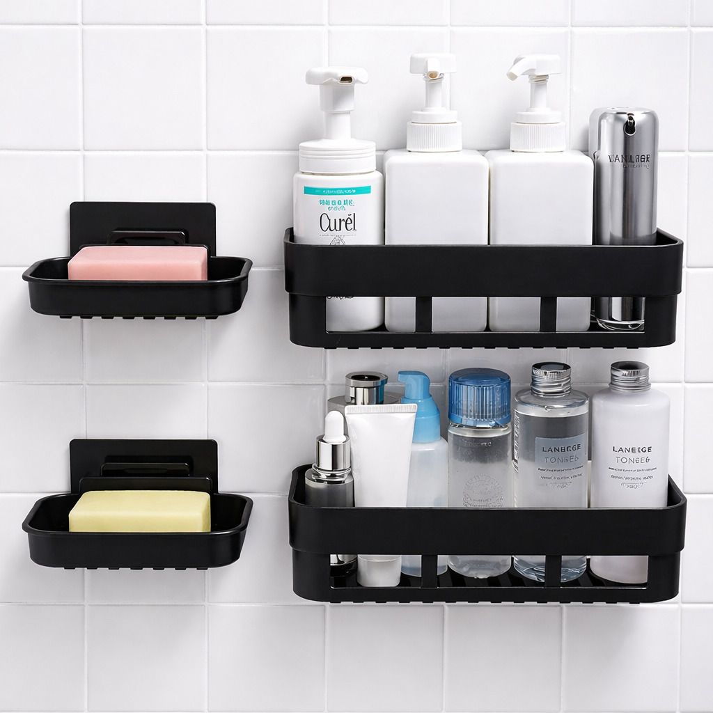 Pack of 4 Wall Mount Bathroom Shelf and Soap Rack for Home and Kitchen