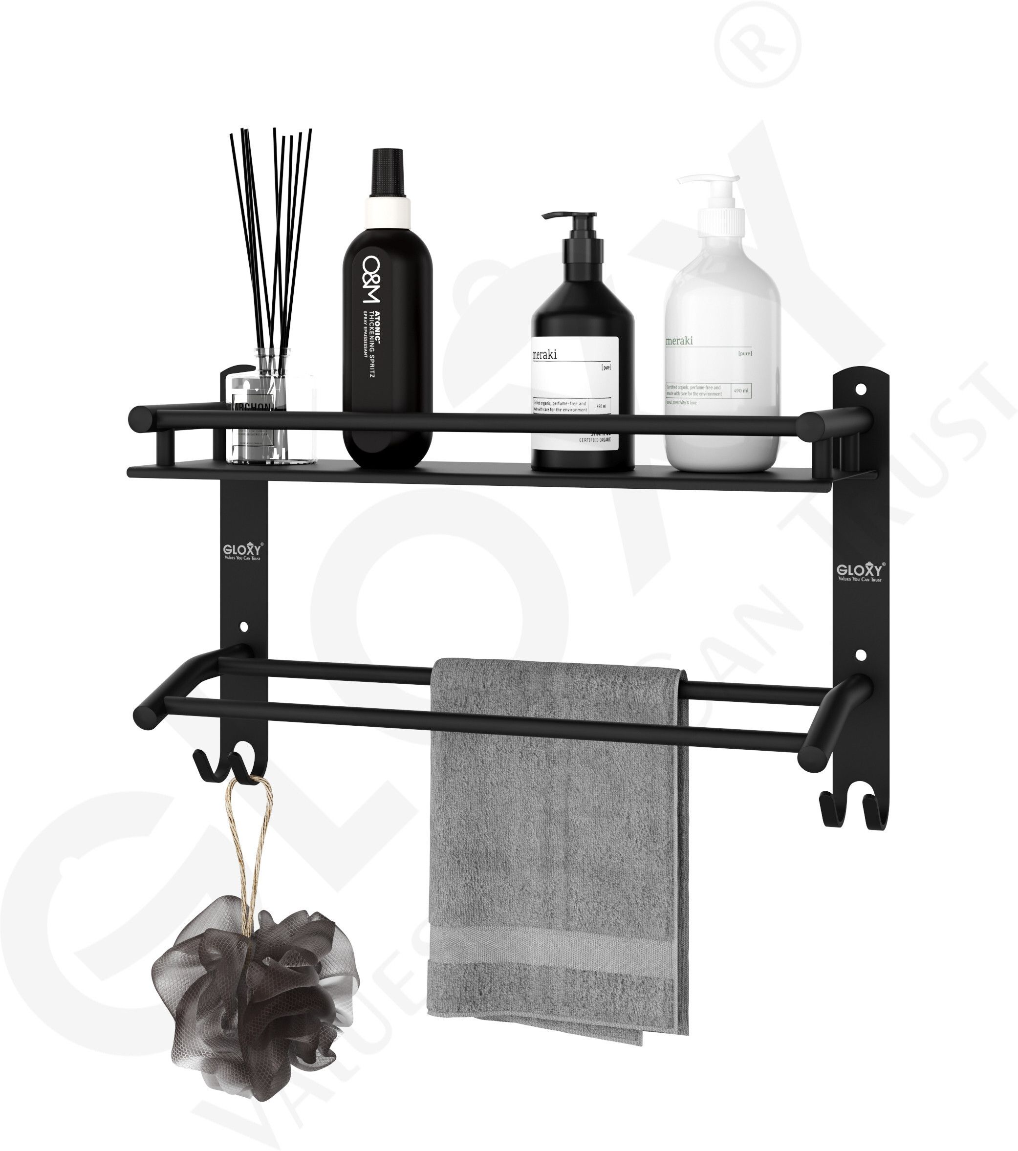 Bathroom Shelf Rack with Towel Hanger | Wall Mount Organizer Stainless Steel Toilet Paper Holder-image-23