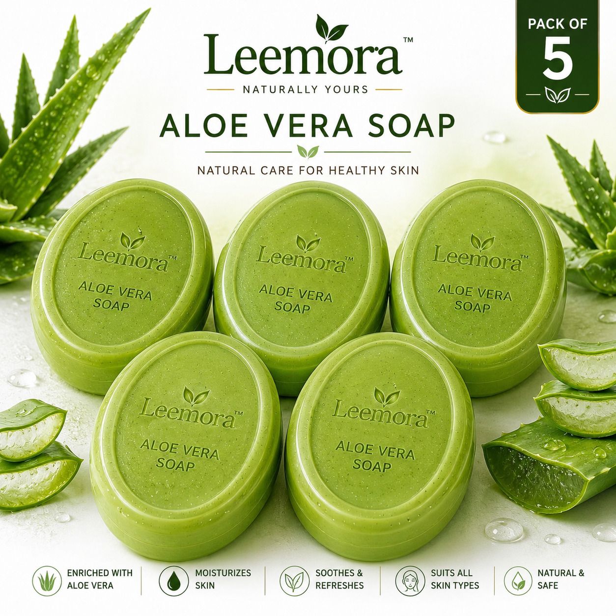 leemora Aloe Vera Soap Combo Pack of 5 | Natural Skin Care Bath Soap-picture-13