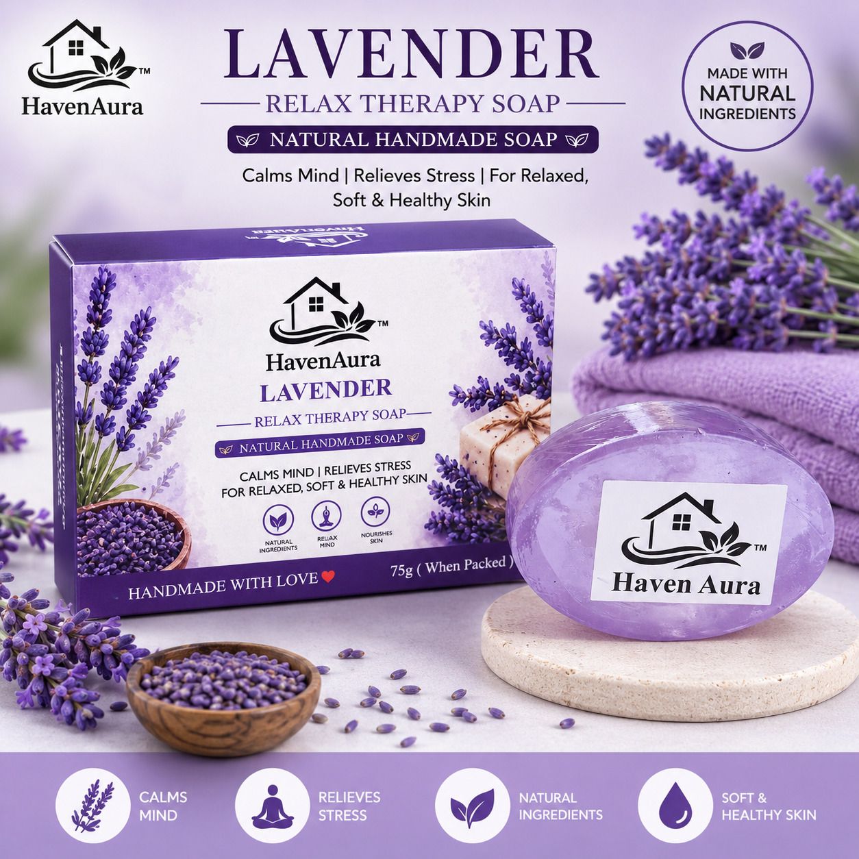 haven aura Natural Hand Made Lavender Soap-picture-41
