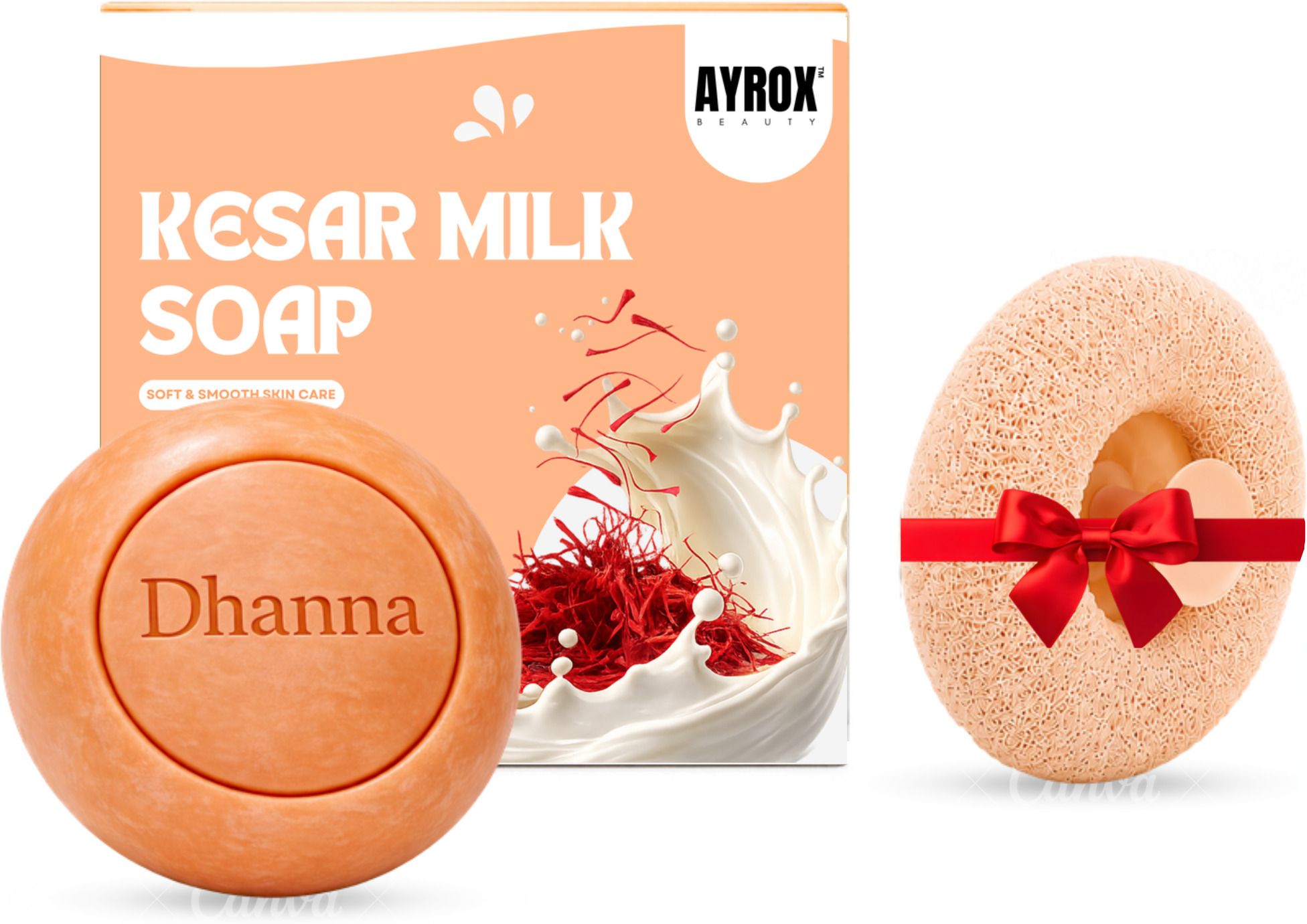 ayrox beauty Kesar Milk Herbal Soap with Free Bath Sponge | Saffron & Milk Bath Soap for Soft-picture-41