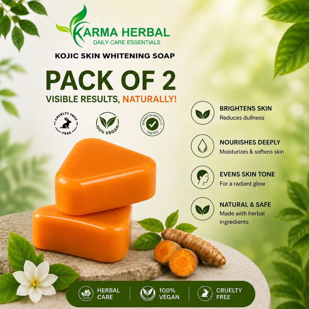 karma herbal Kojic Skin Whitening Soap for Body & Face | Tan Removal | pack of 2 | 200 gm-picture-18