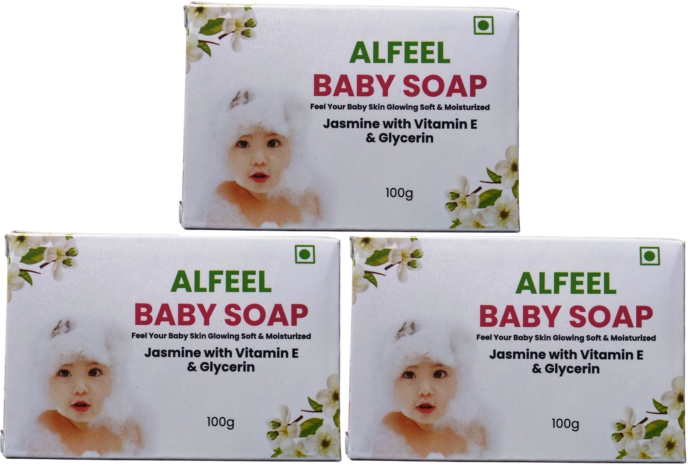 Alfeel Baby soap made with Pure Glycerine & Vitamin E, Jasmine scented Pack of 3-image-39