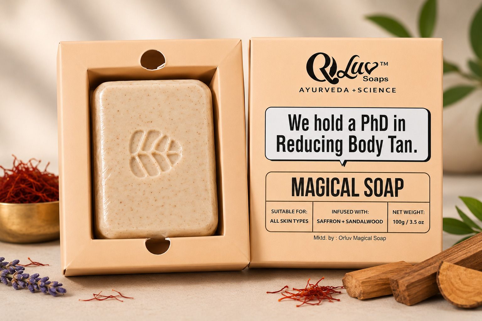 orluv De-Tan Bath Soap for Men & Women | Saffron & Sandalwood | 100 g-picture-46