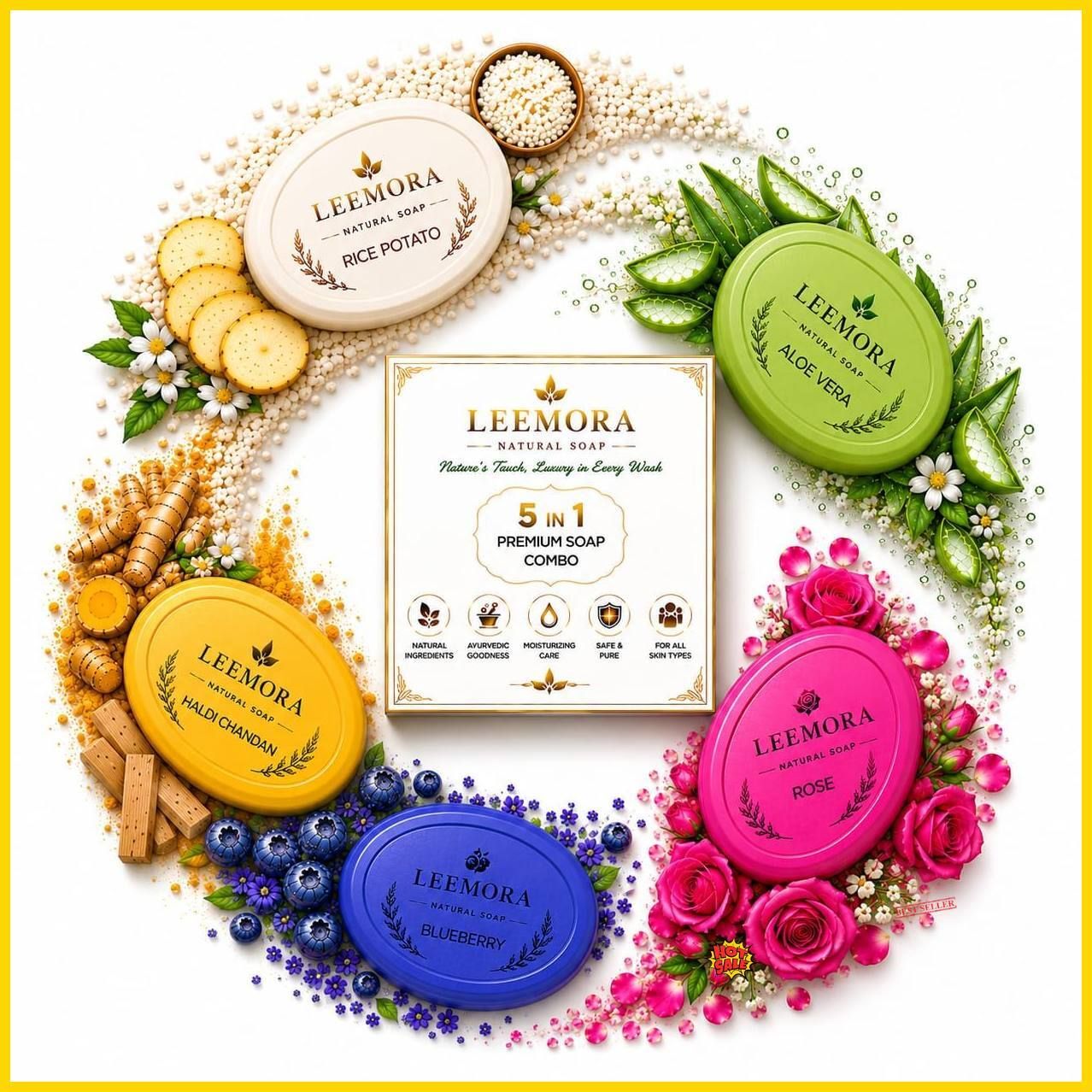 leemora Herbal Soap Combo, Bath Soap Pack of 5,-picture-41