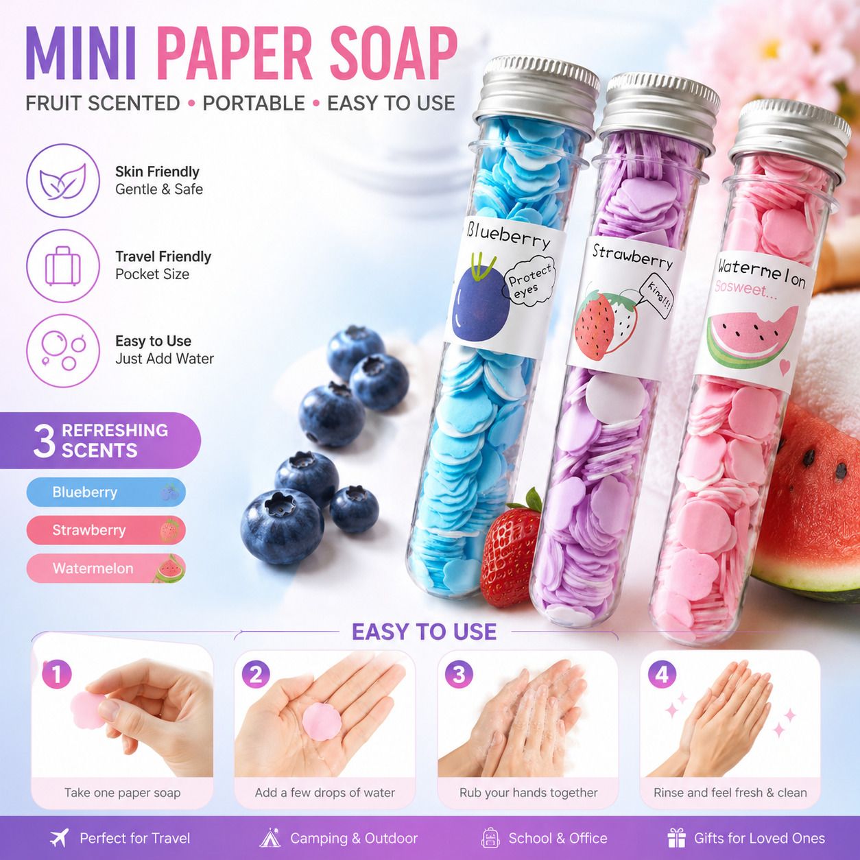 Mini Paper Soap Sheets for Travel | Fruit Scented Portable Pocket Soap-image-37