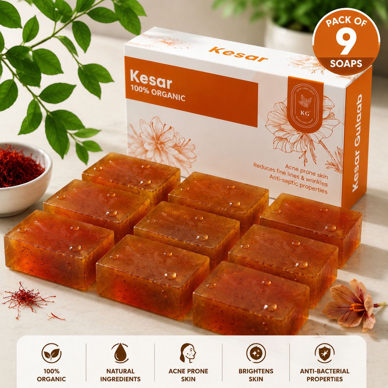 kg Pack of 9 Saffron Kesar Soap Bar | Natural Herbal Bath Soap with Saffron Extract-picture-13