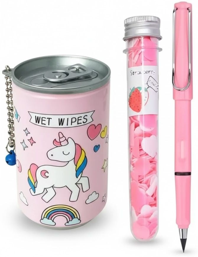 eclet 3pc stationery combo of unicorn wet wipes can,paper soap and inkless pencil-picture-24