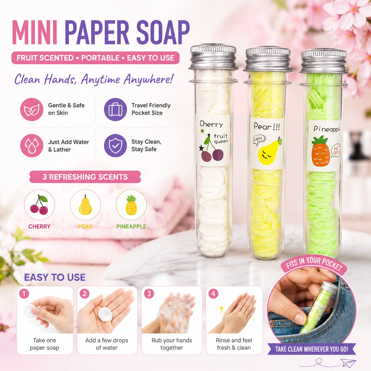 Mini Paper Soap Sheets | Portable Travel Pocket Soap | Fruit Scented Hand Wash-image-30