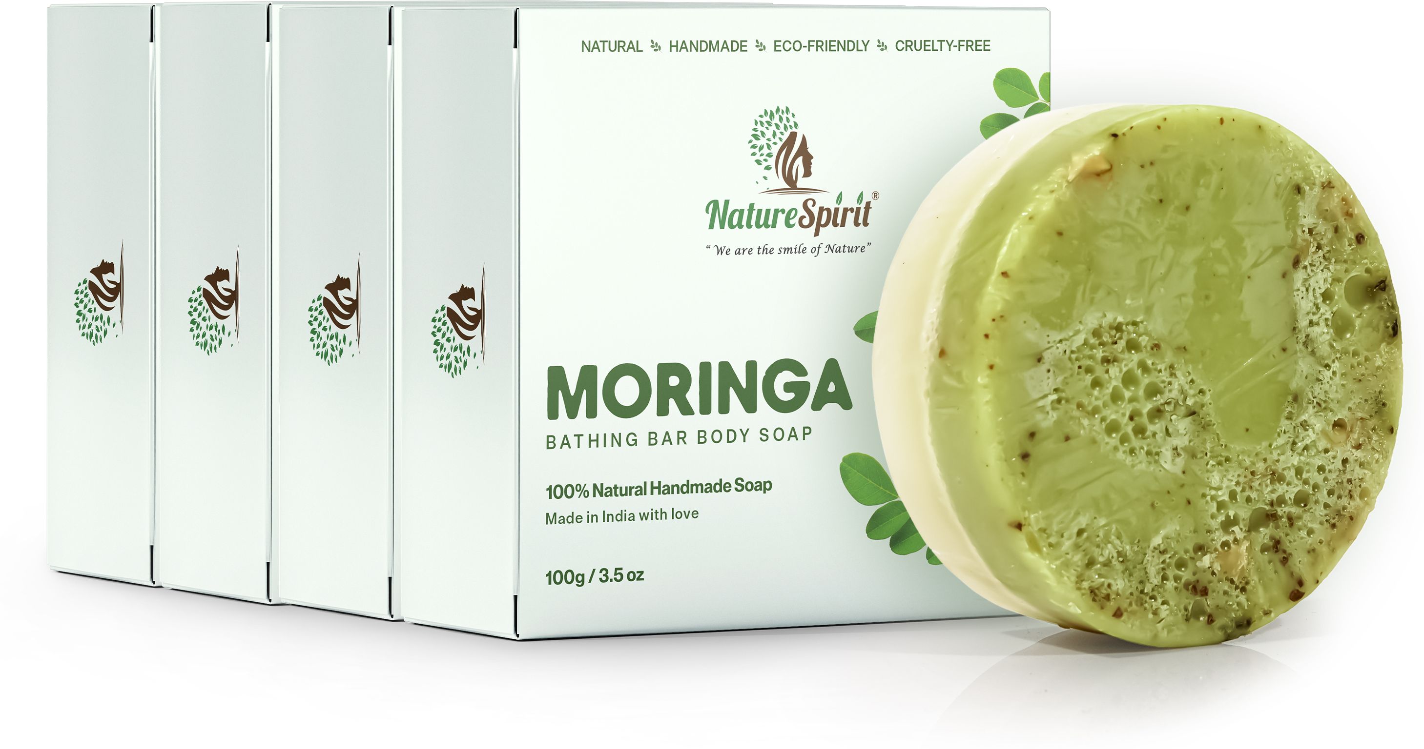Natural Moringa Olive Coconut Handmade Bath Soap ( Pack of 4 )-image-13